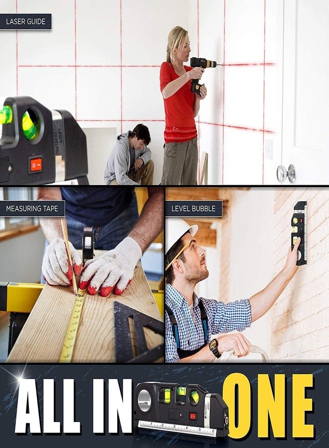 Fancyku Level Laser Plastic Horizon Vertical Measure Tape Aligner Bubbles Ruler Multifunction Leveler Tool (Black) - Image 5